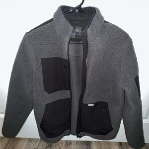 Figs Women's Gray and Black Sherpa Zip-Up Jacket